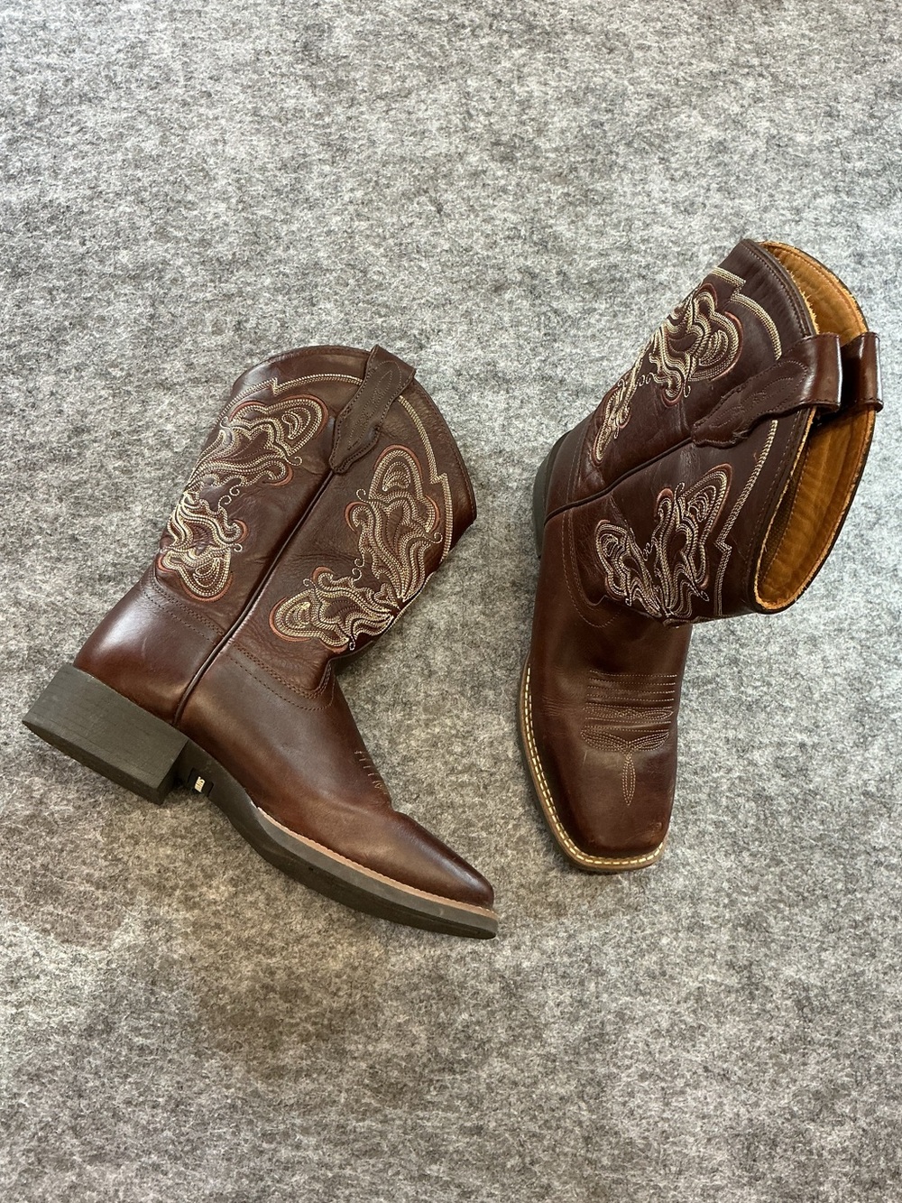 Brown Embroidered Butterfly Detail Western Cowboy Boots Mens Size 8